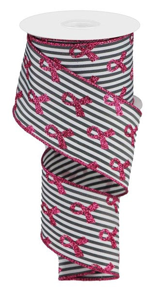 2.5" x 10yd Glitter Breast Cancer/Stripe Ribbon image 0