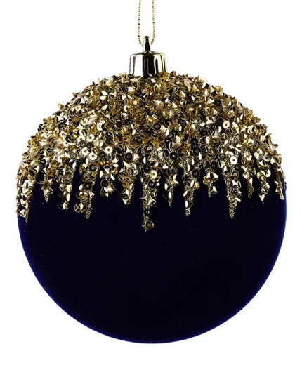100mm Flocked/Sequin 2D Flat Ball Ornament