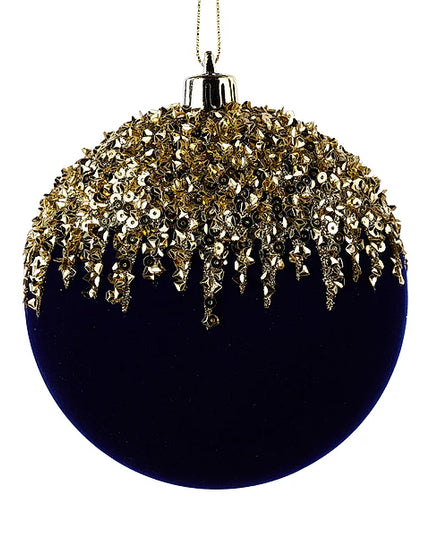 100mm Flocked/Sequin 2D Flat Ball Ornament