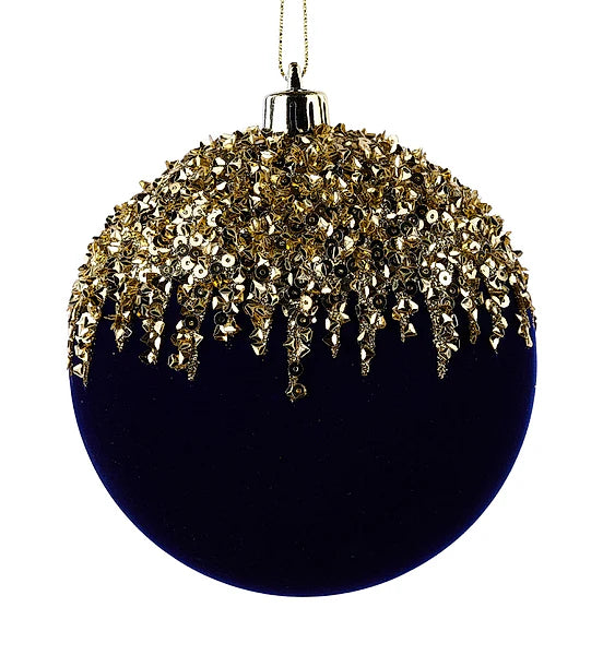 100mm Flocked/Sequin 2D Flat Ball Ornament