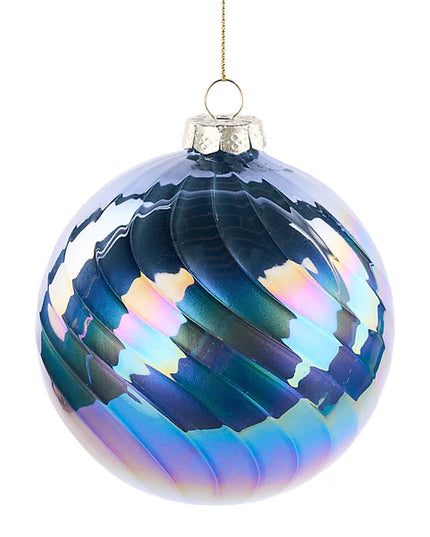4"Dia Pearl/Irid Swirl Glass Ball Orn