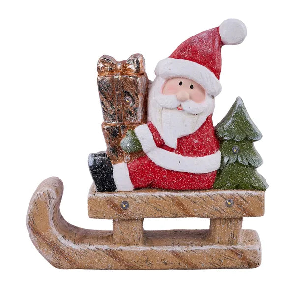 11.75"H x 11.75"L Santa On Sled W/Gift