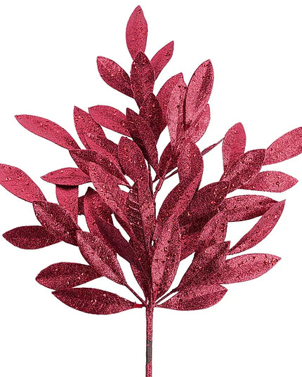 23" Glitter Bay Leaf Spray