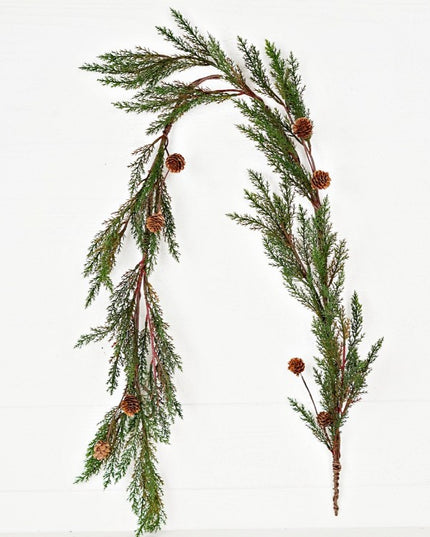 5' Garland Dark Green Country Cypress Pine w/ Pinecones