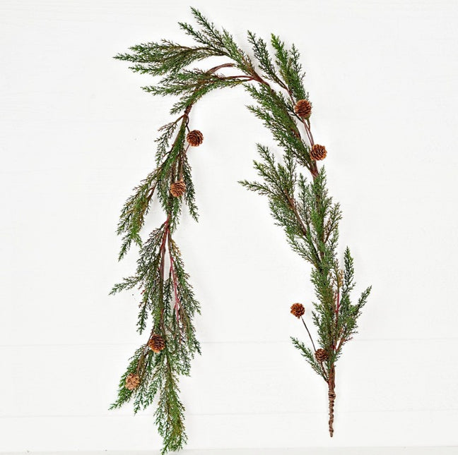 5' Garland Dark Green Country Cypress Pine w/ Pinecones