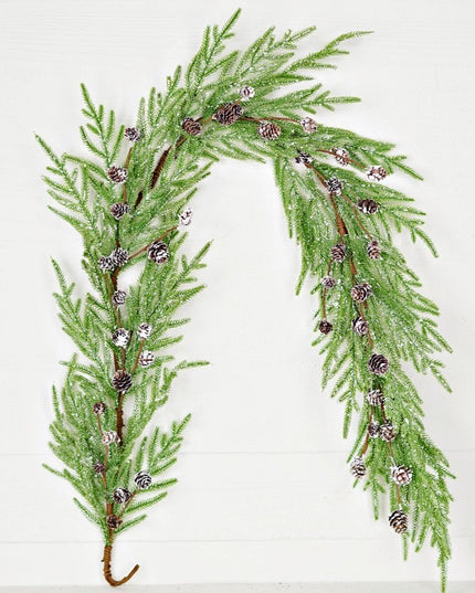5' Garland Snow Flock Norfolk Pine w/ Birchcones