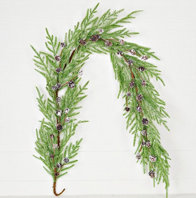 5' Garland Snow Flock Norfolk Pine w/ Birchcones