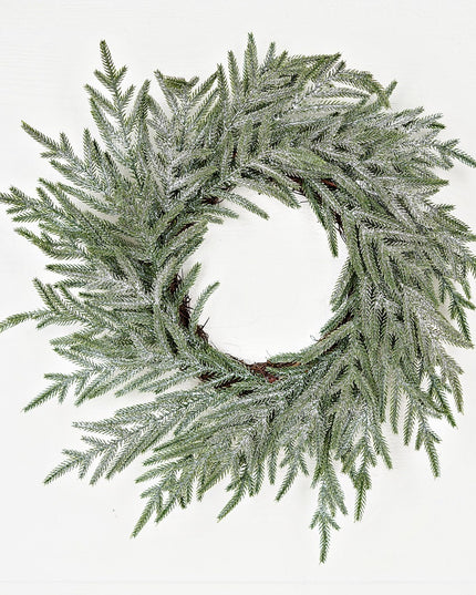 22in(8.5)Wreath-Snowy Sparkle Real Touch Norfolk Pine