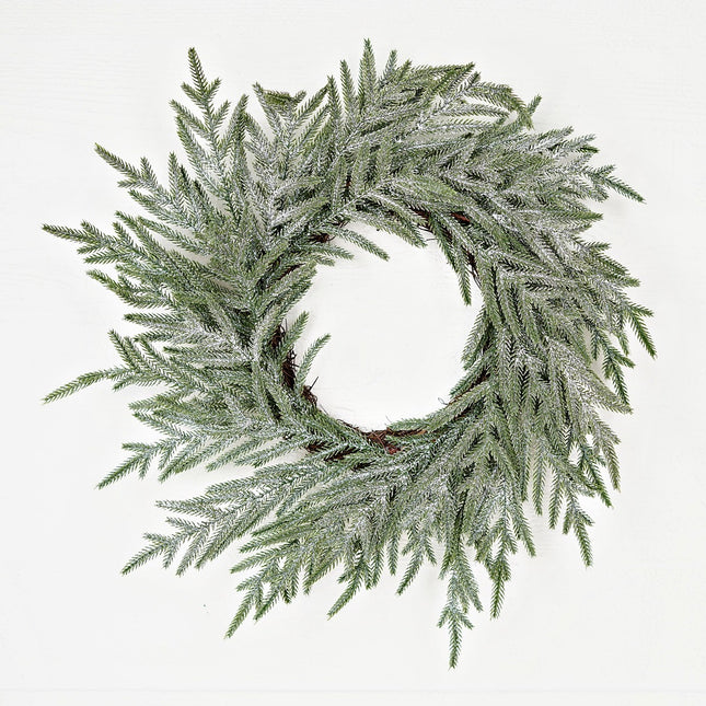 22in(8.5)Wreath-Snowy Sparkle Real Touch Norfolk Pine