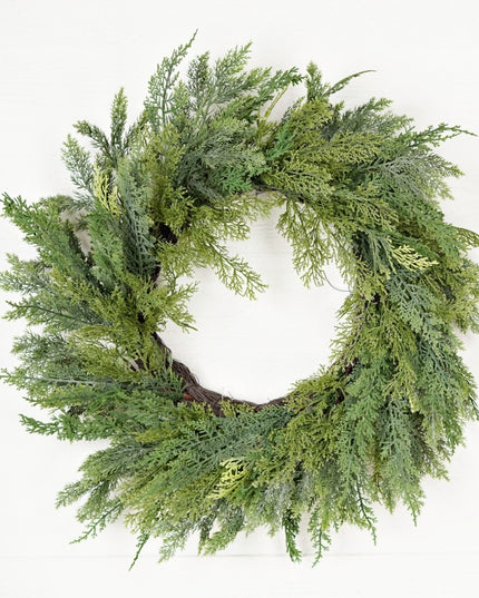 24in Twig Wreath-Soft Touch Mix Green Mountain Cedars
