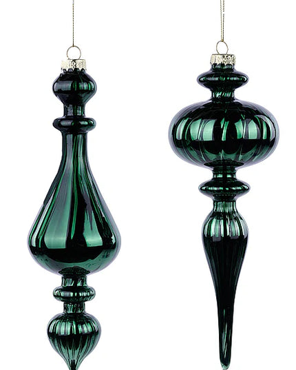 Asst 8.5"H Shiny Finial Glass Orn