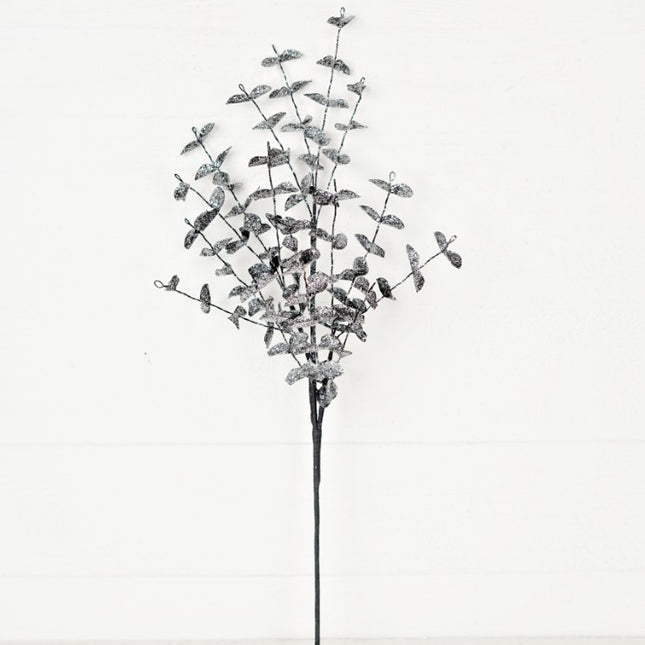 24" Sparkle Glitter Black Eucalyptus Pick
