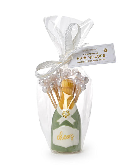 Champagne Bottle Pick Holder with 20 Pearl Cocktail Picks