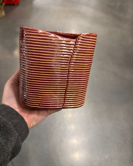 Red Stripe Vase 4"x4"