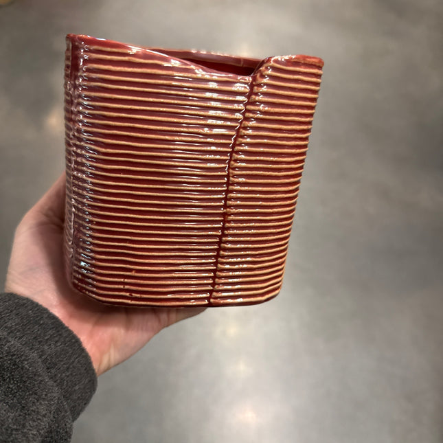 Red Stripe Vase 4"x4"