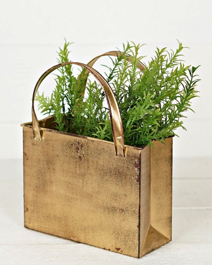 Distressed Metal Tote Antique Gold
