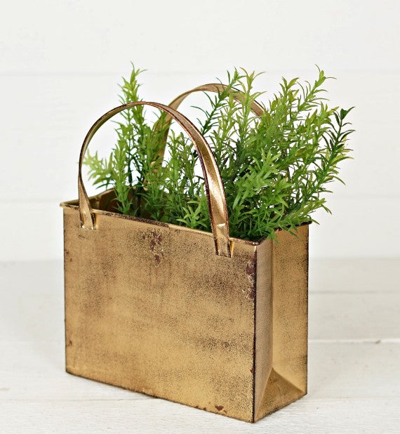 Distressed Metal Tote Antique Gold