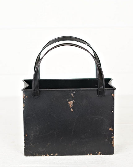 Distressed Metal Tote Black