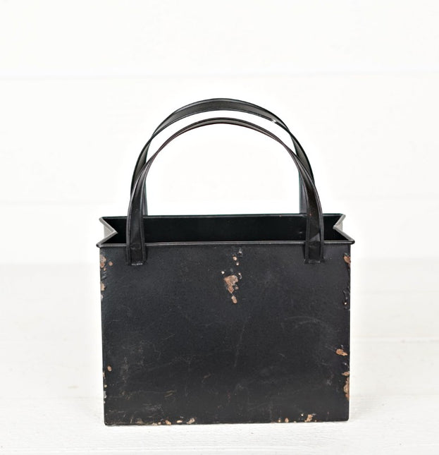 Distressed Metal Tote Black