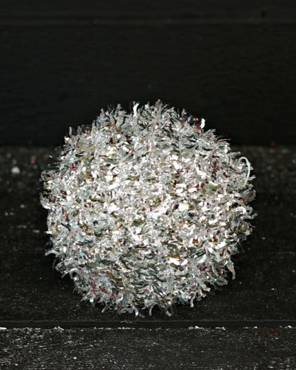 6" Glitter Fluffy Tinsel Ball White/Silver
