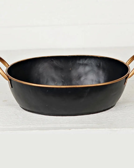 Black and Gold Metal Bowl with Handles-12.5"Lx8"Wx3D