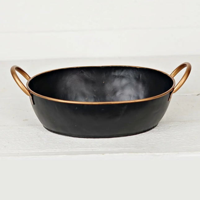 Black and Gold Metal Bowl with Handles-12.5"Lx8"Wx3D