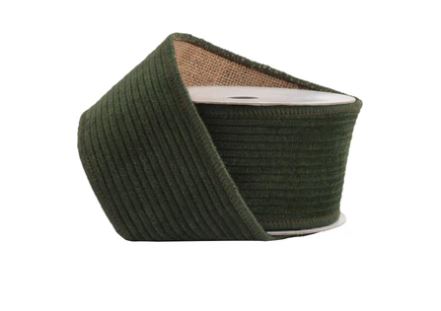 Green Corduroy Ribbon Burlap Back 2.5"x5Y