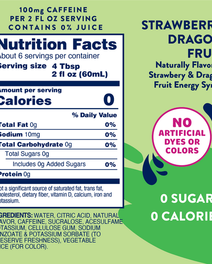 Sugar Free Strawberry Dragon Fruit Energy Syrup - 375ml