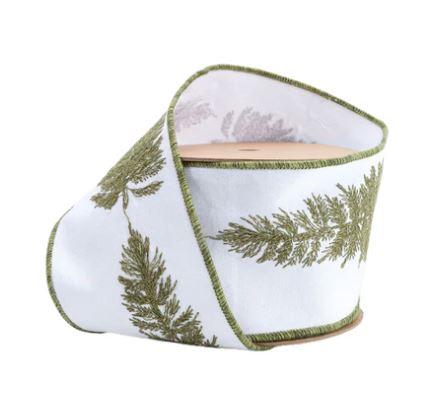 Embroidered Tree 4"x10Y Wired Canvas Ribbon