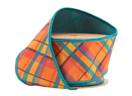 2.5" Orange Teal Plaid Ribbon