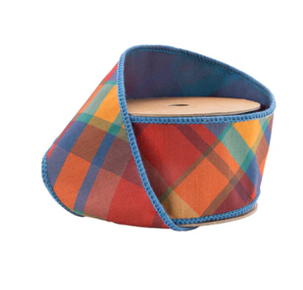 2.5"x10yd Blue Orange Plaid Ribbon