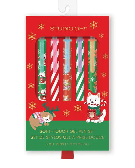 Cheery Christmas Dogs Soft Touch Gel Pen Set