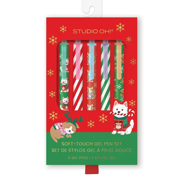 Cheery Christmas Dogs Soft Touch Gel Pen Set