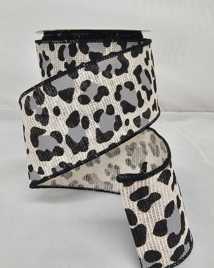 2.5"x10Y Elegant Metallic Ribbon Black/White/Silver Cheetah image 0