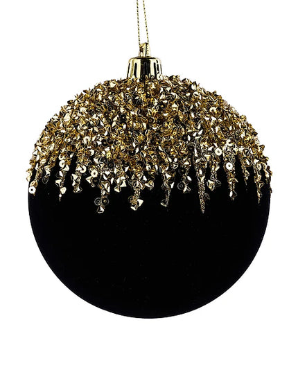 100mm Flocked/Sequin 2D Flat Ball Ornament