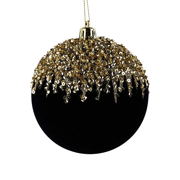 100mm Flocked/Sequin 2D Flat Ball Ornament
