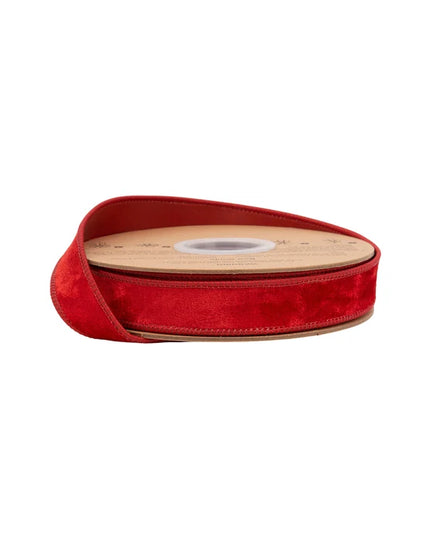 1" Wired Heritage Velvet Ribbon | Red | 10 Yard Roll