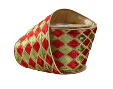 Velvet Diamond Apple Green/Red/Gold Glitter Ribbon 4"x5Y
