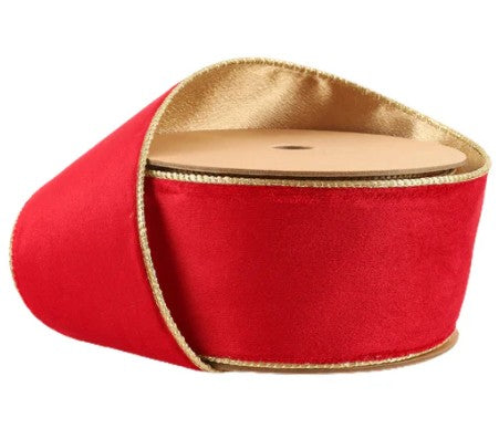 2.5" Reversible Wired Velvet Ribbon Red/Gold