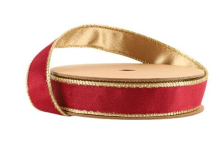 1"x10Y Wired Reversible Velvet Ribbon with Gold Backing