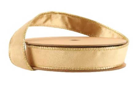 1"x10Y Wired Reversible Velvet Ribbon with Gold Backing
