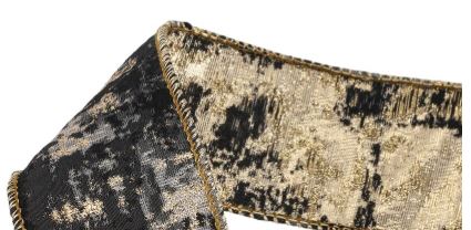 Jacquard Wired Ribbon "Bark" Black/Gold