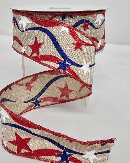 1.5"x10Y Glitter Stars n Stripes Burlap Ribbon image 0