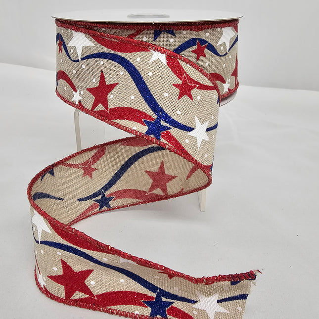 1.5"x10Y Glitter Stars n Stripes Burlap Ribbon image 0