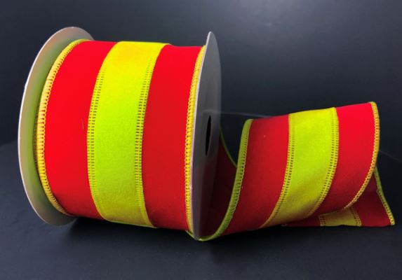 Red-Lime Velvet Stripes 2.5"x10Y