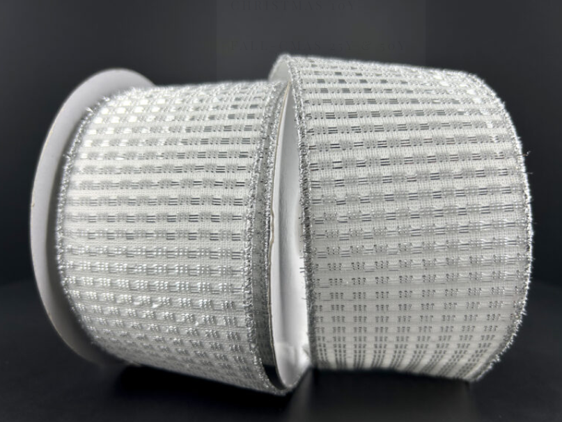 Ribbon White/Silver Metallic Rishi Solid 2.5"x10Y