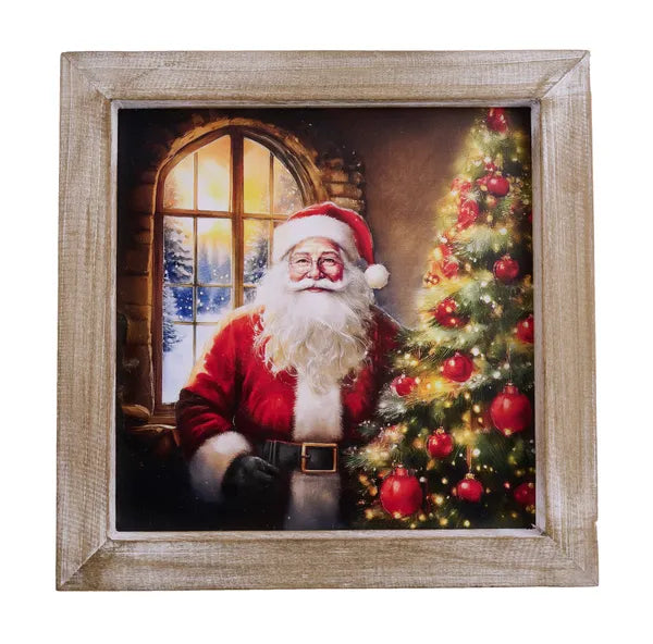 8"Sq Wood Santa Claus Sign