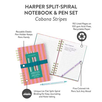Cabana Stripes Harper Split Spiral & Pen Set