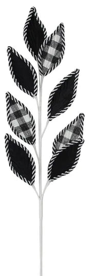 27" Velvet/Plaid Leaf Spray