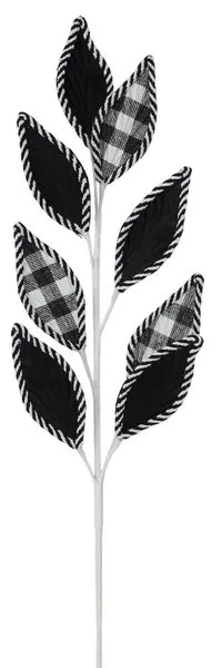27" Velvet/Plaid Leaf Spray